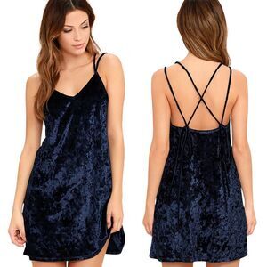 Lulus Greatest Love of All Navy Crushed Velvet Dress Womens Sz L Slip Dress NWT